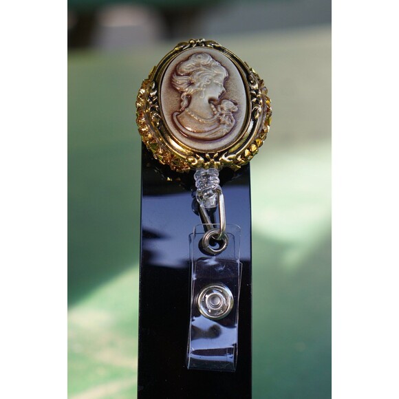Cameo Retractable ID Badge Reel Holder with Lady Silhouette. - Picture 3 of 4
